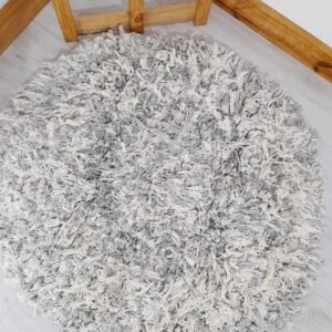 Alfombra nórdica redonda tejida a mano de algodón 1.10m color natural y gris estilo escandinavo