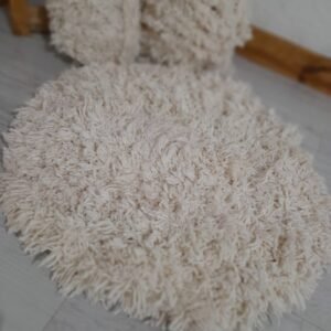 Alfombra nórdica redonda tejida a mano de algodón 1.40m color natural, estilo escandinavo.