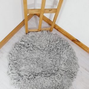 Alfombra nórdica redonda tejida a mano de algodón 1.20m color gris claro, estilo escandinavo