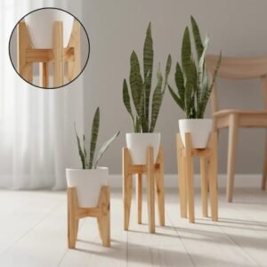 Pie porta maceta nórdico x3 con macetas decoración moderna minimalista