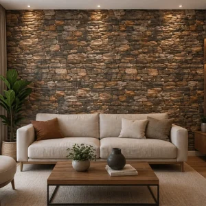 Placa autoadhesiva de pared simil piedra rústica para decoración interior