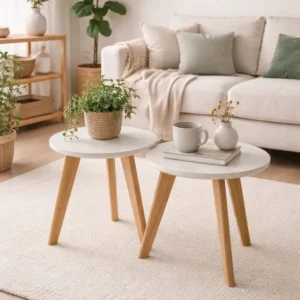 Set de mesas ratonas nórdicas de madera para living moderno